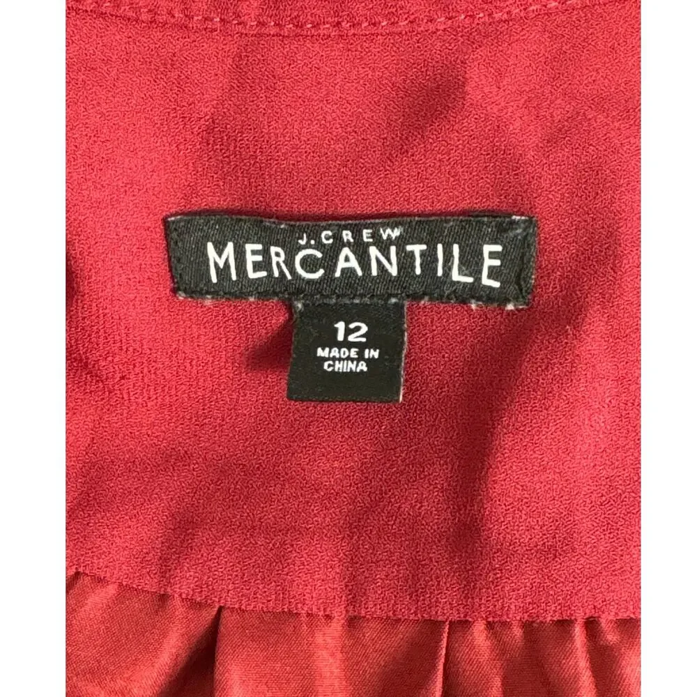 J. Crew Mercantile Ruffle‎ Pintuck Long Sleeve Dress Burgundy Size 12